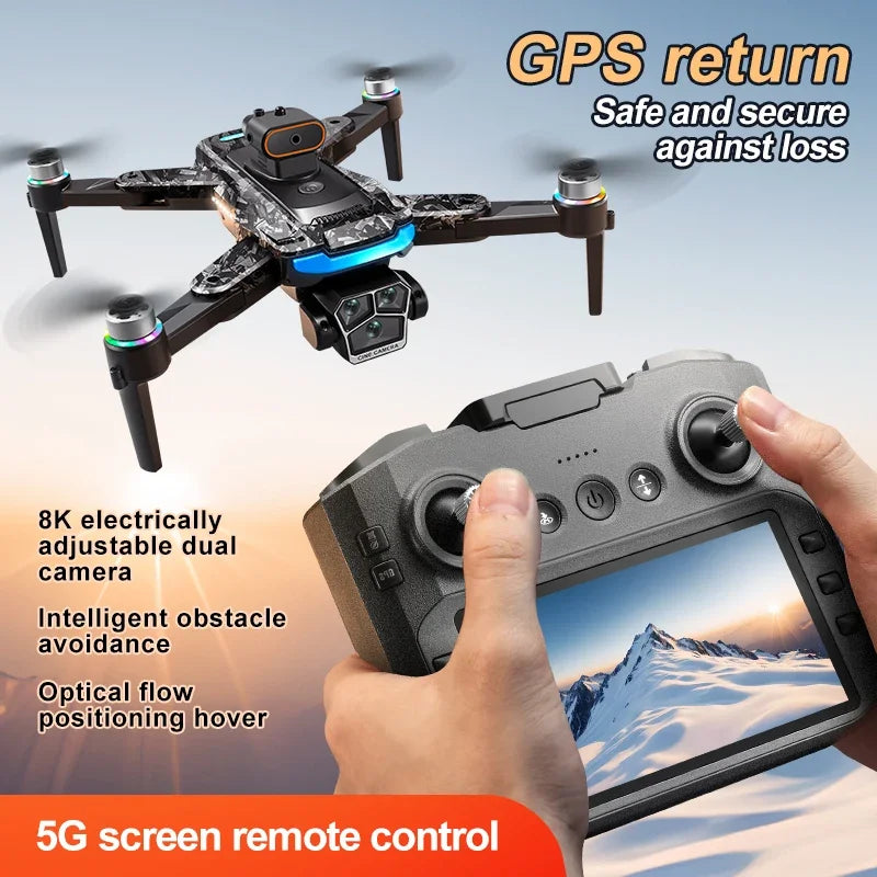 Drone A14Pro Max 8K HD Three Camera Brushless Optical Flow Obstacle Avoidance Foldable Quadcopter UAV 4.5-inch Large Screen Toys