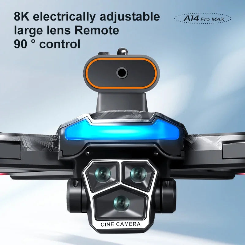 Drone A14Pro Max 8K HD Three Camera Brushless Optical Flow Obstacle Avoidance Foldable Quadcopter UAV 4.5-inch Large Screen Toys
