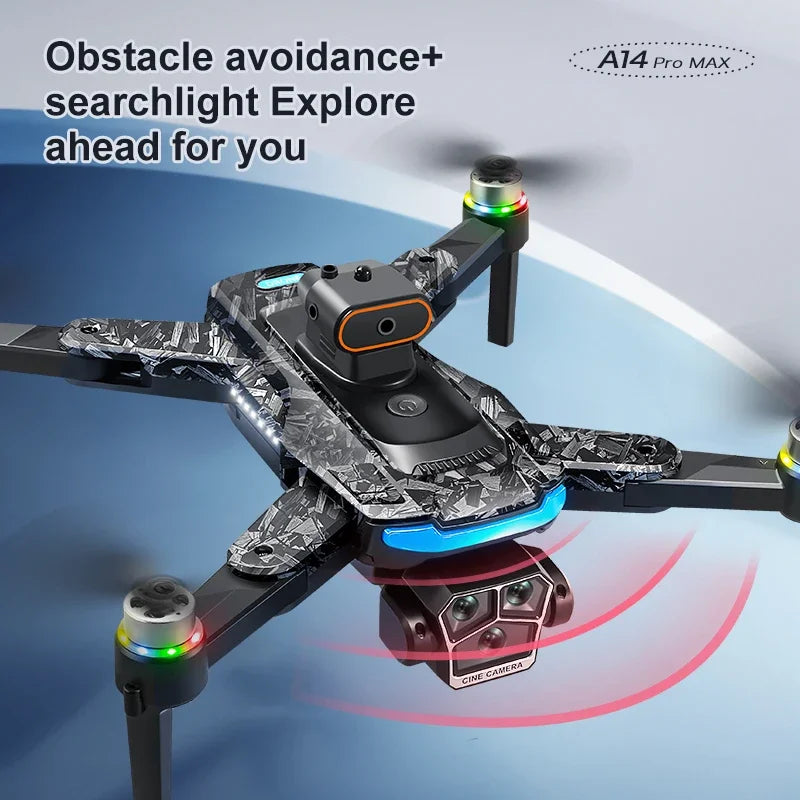 Drone A14Pro Max 8K HD Three Camera Brushless Optical Flow Obstacle Avoidance Foldable Quadcopter UAV 4.5-inch Large Screen Toys