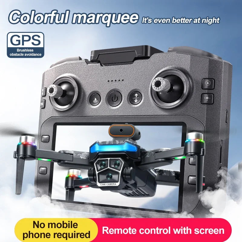 Drone A14Pro Max 8K HD Three Camera Brushless Optical Flow Obstacle Avoidance Foldable Quadcopter UAV 4.5-inch Large Screen Toys